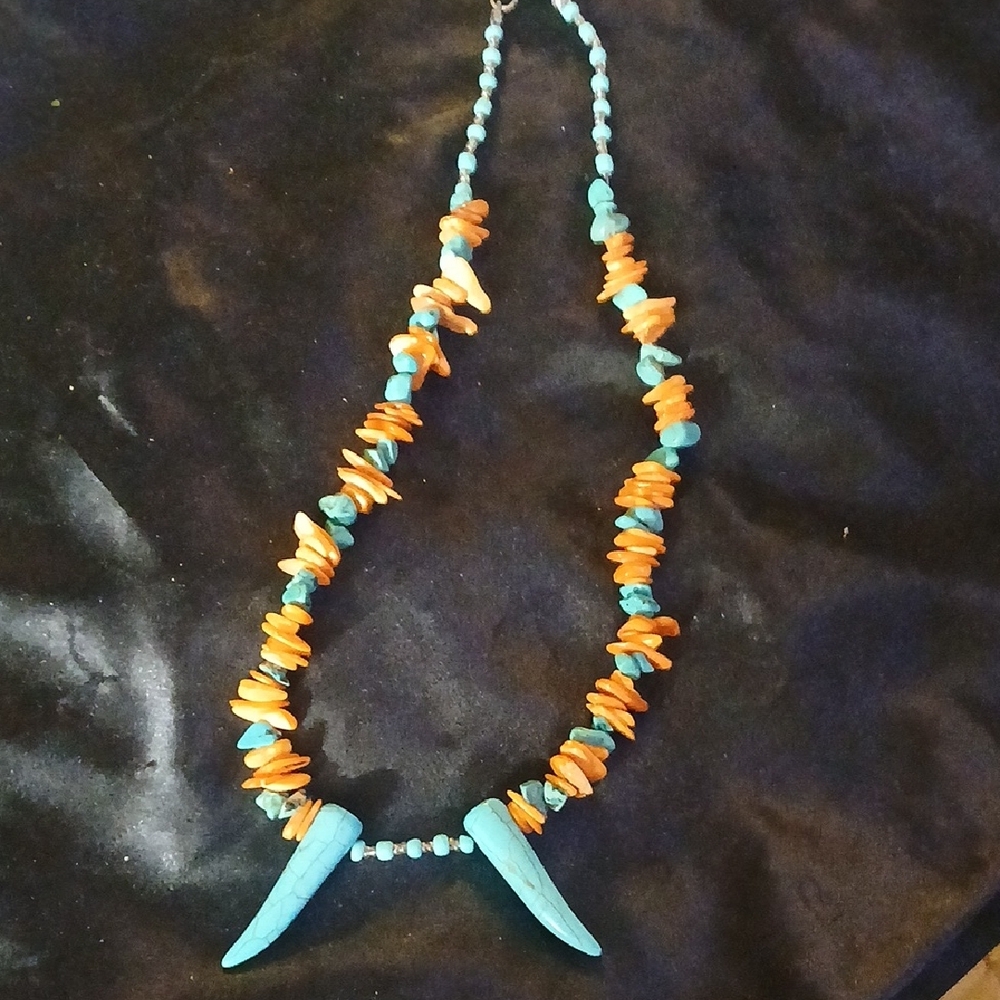 Turquoise and Orange Beaded Necklace